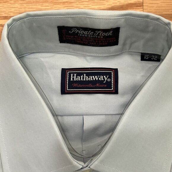 Hathaway Private Stock Light Blue Long Sleeve Button Down Shirt 15-32 Vintage - Picture 1 of 4